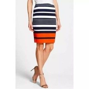 MICHAEL KORS Women's Striped Navy, White & Orange Fitted Pencil Skirt SIZE 8